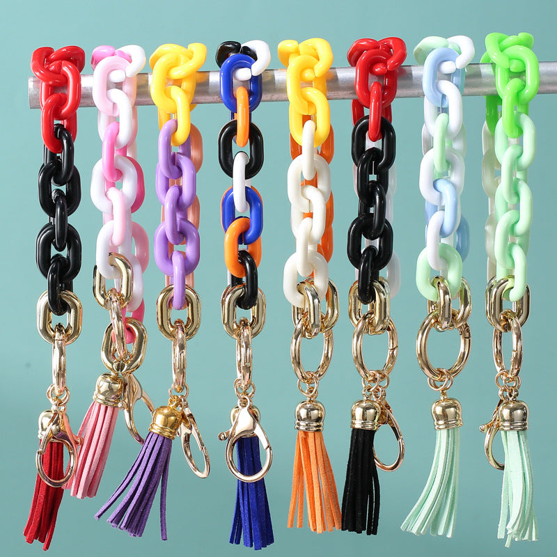 Wholesale Acrylic Chain PU Tassel Bracelet Keychain
